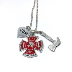 Fire Mom Firefighter Red Silver Necklace Axe New